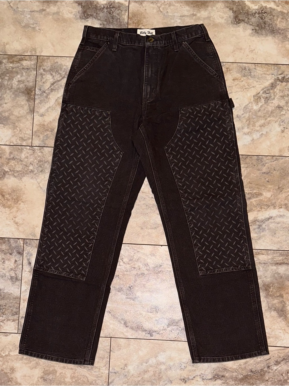 Billy Hill Diamond Plate Double Knee Carpenter Jeans Carhartt Rework Brown 32